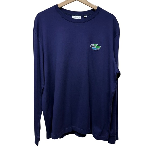 Lacoste Mens Shirt XL/6 Blue Big Crocodile Embroidered Logo Long Sleeve Cotton - Picture 1 of 6